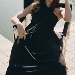 NWT ZARA WOMEN'S MIDI STRAP HALTER DRESS BLACK SIZE  2180/397/800